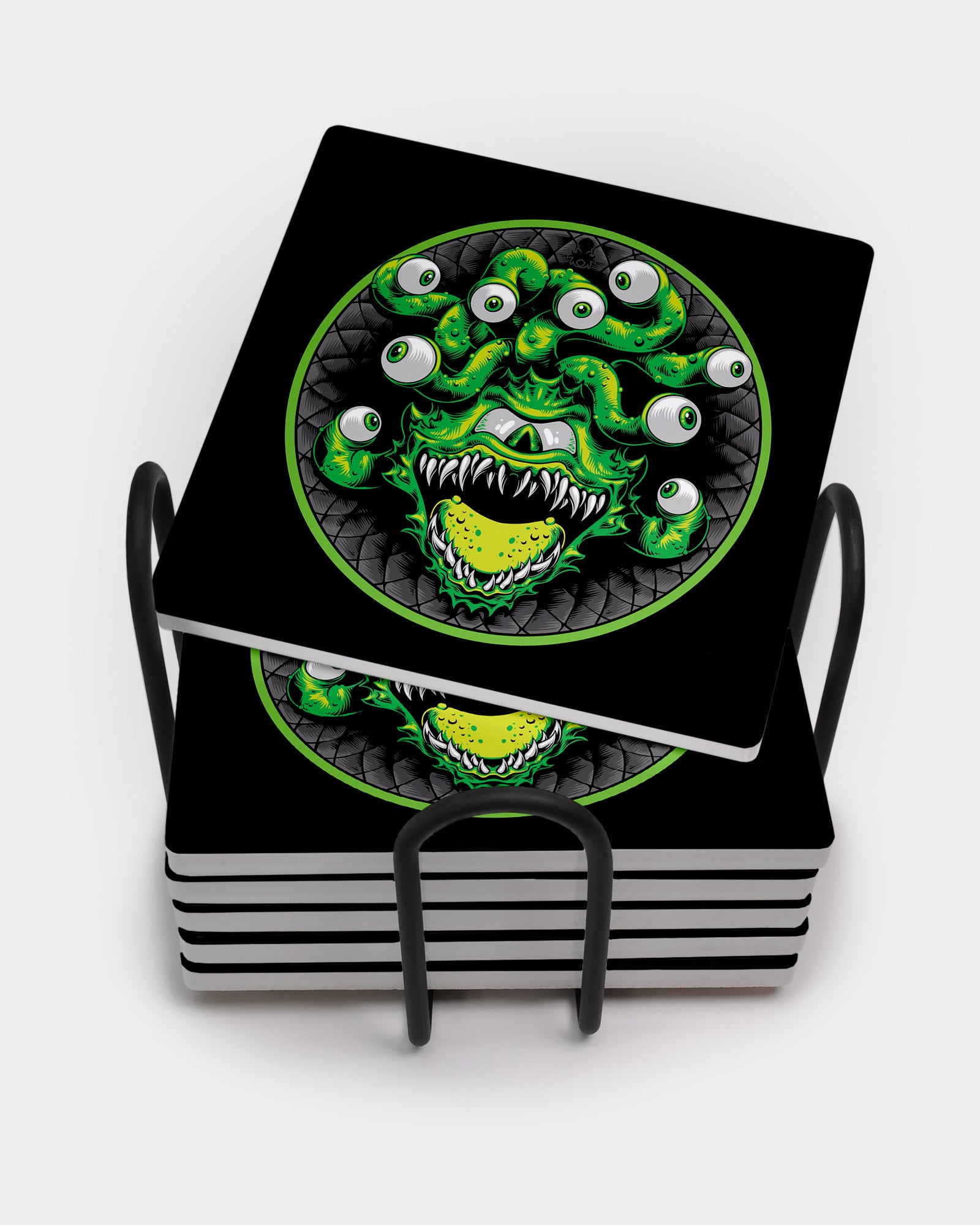 Green Beholder Square Coaster Set